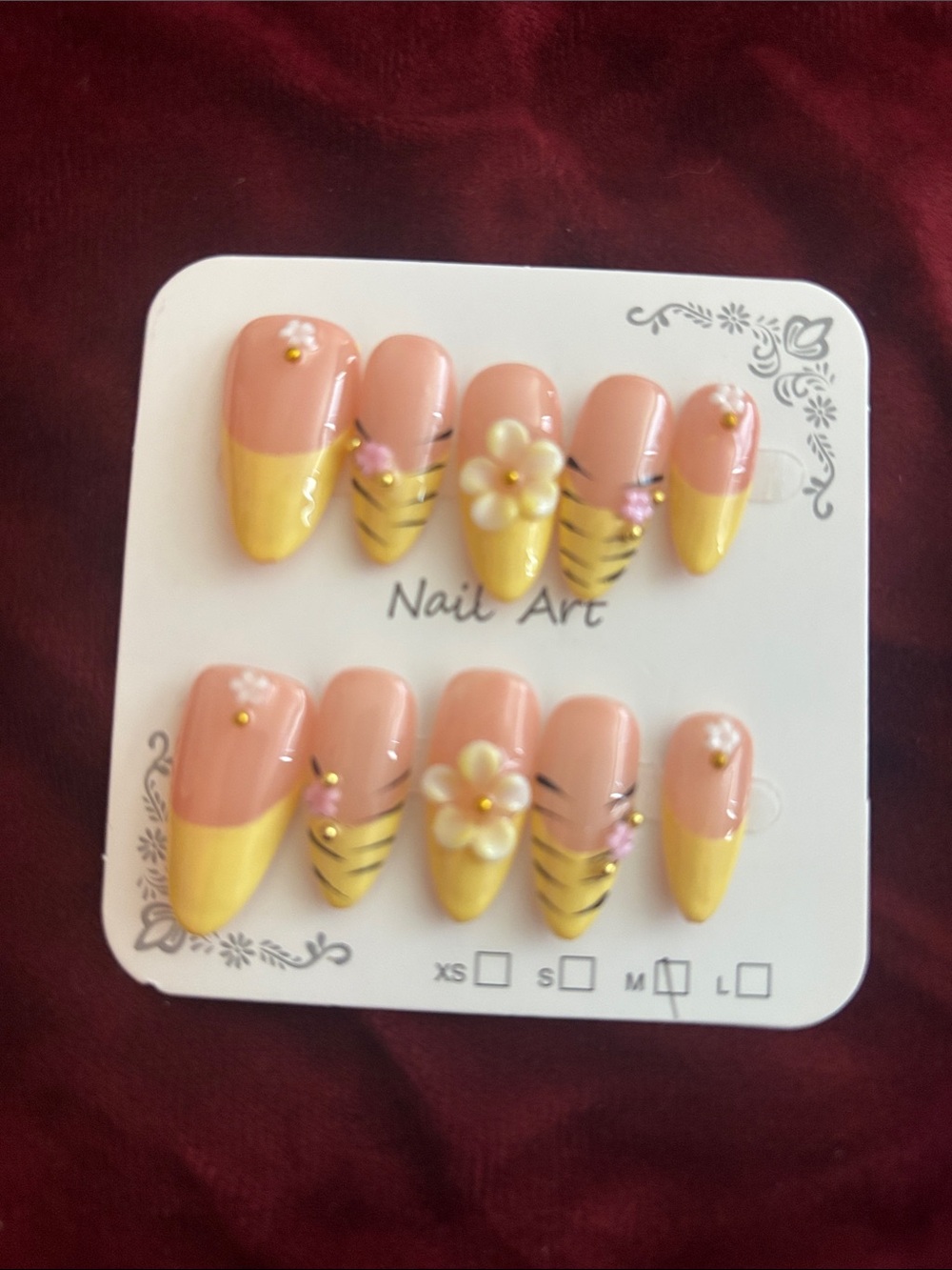 Pink and Yellow Floral 3D Press-On Nail Set